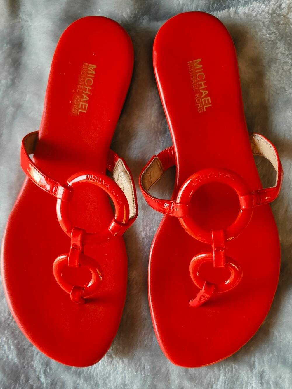 MICHAEL Michael Kors Red Patent Circle-Detail Sandals